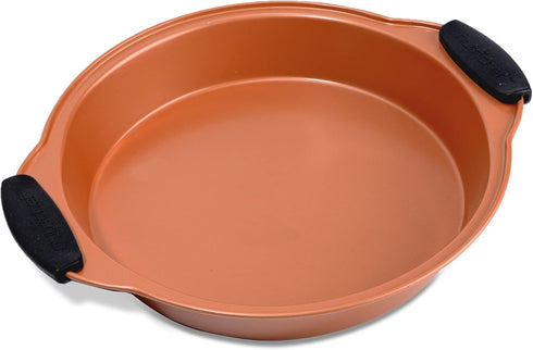 NutriChef Non Stick Round Cake Pan, Commercial Grade Metal Bakeware with Silicone Handles, Long-Lasting, Easy-to-Clean, Dishwasher Safe, PFOA, PFO...