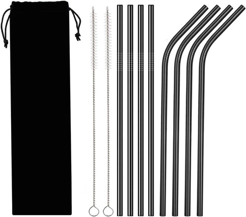 10PCS/Set Stainless Steel Straws, 8.5in Straight/Curved Reusable Replacement Metal Straws With Cleaning Brush For 20oz Tumblers - KKAAyueqin (blac...