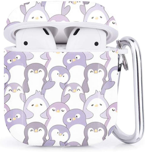 Compatible with Airpods 2 & 1 – Shockproof TPU Gel Portable Protection Soft Case Cover Skin with Carabiner Clip Keychain (Cute Cartoon Penguin)...
