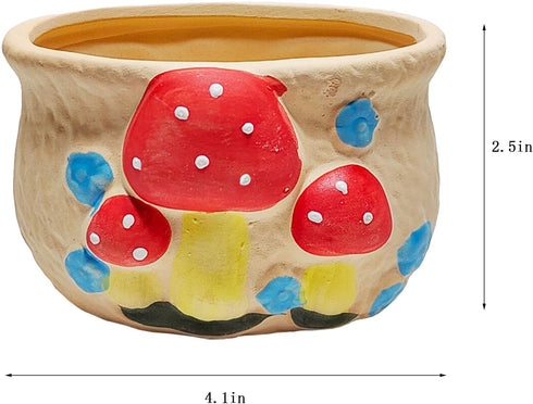 Mushroom Plant Pot Ceramic Small Cute Succulent Pots 4 Inch Flower Pots for Indoor Plant/Succulent/Cactus Mushroom Decor (Red)...