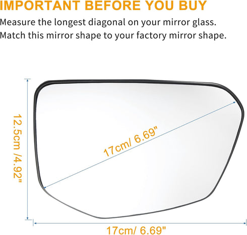 X AUTOHAUX Car Rearview Right Passenger Side Power Heated Mirror Glass Replacement for Honda Civic 2016-2021, for Honda Envix 2018-2022, for Honda...