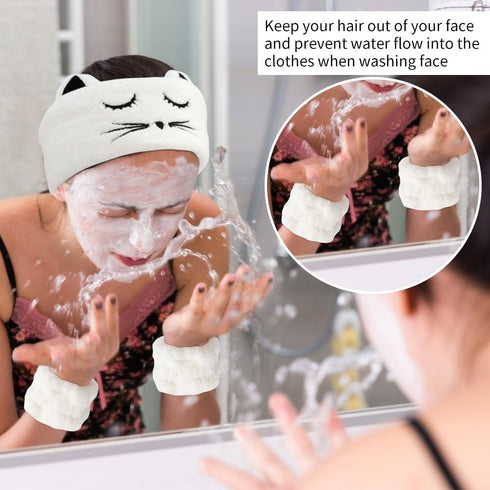 AHONEY Face Washing Headband Wristbands Set, Cute Animals Makeup Spa Skincare Headbands for Washing Face Bath Headband for Women Girls Elastic Hai...