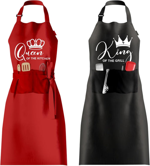 King Queen Apron Set Couple Aprons for Valentine's Day gifts His and Her Aprons for Couples...