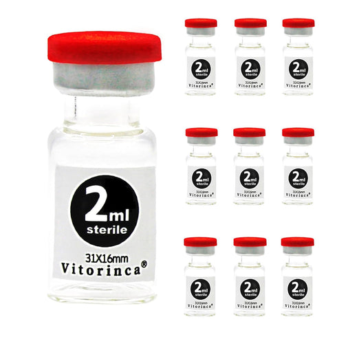 Vitorinca 2ml Sterile Glass Vials, 10 Packs-2ml Sterile Empty Vial with Self-Healing Injection Port and Flip Top Cap, Sterile Package, for use in ...