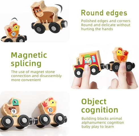 Montessori Toys for Toddlers, 11PCS Wooden Train Set, Toddler Toys for Preschool Learning Activities for Kids, Birthday Gift for Boys and Girls...