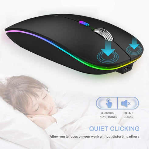 TENMOS Wireless Bluetooth Mouse, LED Slim (Bluetooth 5.1/5.0 + USB) 2.4GHz Rechargeable Silent Bluetooth Wireless Mouse with Type C Adapter for La...