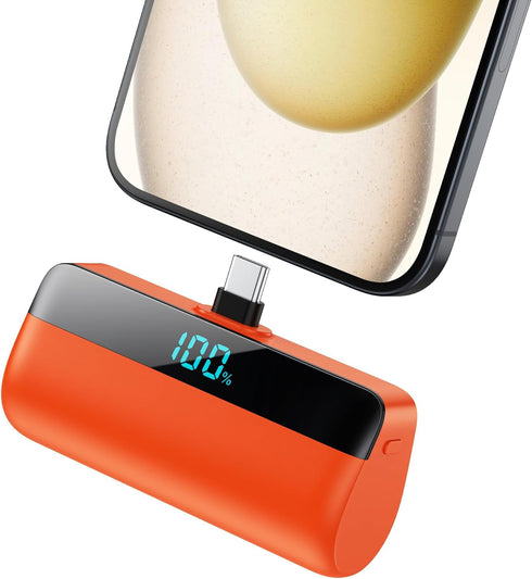 Mini Portable Charger with USB-C Connector 5200mAh,Compact LCD Display Power Bank,Cute Battery Pack Compatible with iPhone 15/15 Plus/15 Pro/15 Pr...