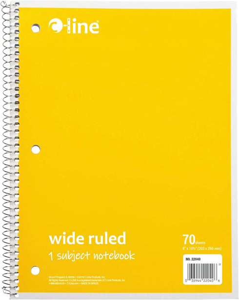 C-Line 1 Subject Notebook, 8 x 10-1/2 Inches, Wide Ruled, Yellow, 70 Sheets...