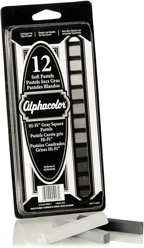 Derwent Alphacolor Soft Square Pastels, 7 Hi-Fi Gray Tones, 12 Pastels per Set (145003)...