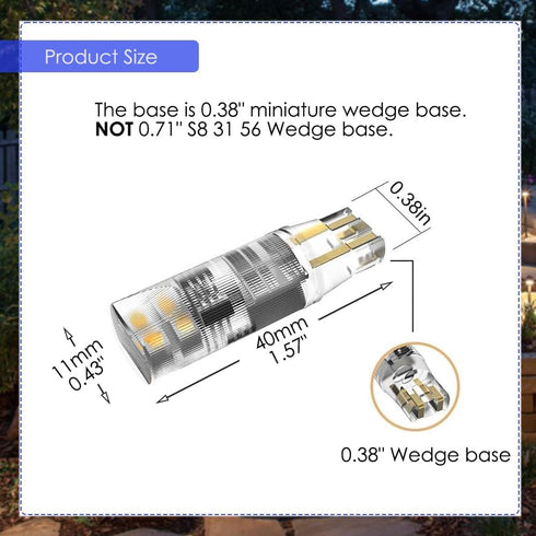 T5 Wedge Base LED Bulb 12V, T5 T10 Wedge Base LED Bulbs 12V Low Voltage Landscape, 1.5 Watt Replace 7W 11W Incandecent Bulb for Path Light 2700K W...