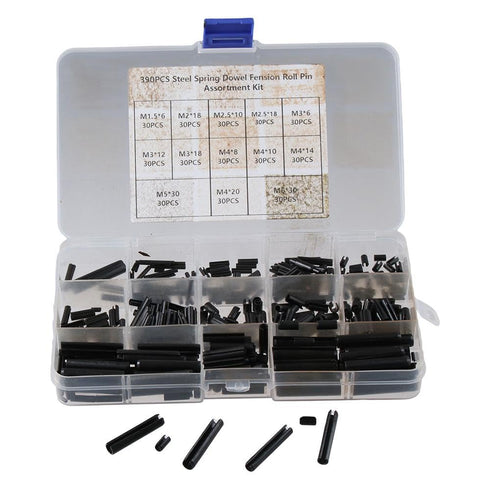 390pcs Roll Pin Assortment Set,Split Roll Pin Assortment Set with Storage Case,Split Expansion Spring Steel Pins M1.5/2/2.5/3/4/5/6 Roll Pin for H...