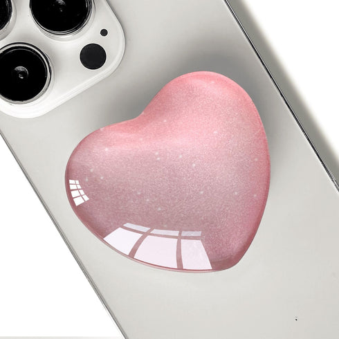 Expandiing Moblile Cell Phone Grip Heart Shape Glass Holder for Smartphones, Cellphone Collapsible Stand? Pink...