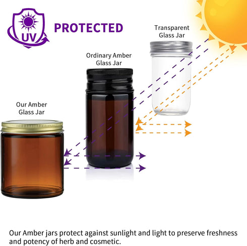 8 Oz Glass Jars with Lids,12 Pack Amber Glass Jars with Lids, Small Canning Jar, Candle Jars for Making Candles, Food Storage, Spices, Herbs, Home...