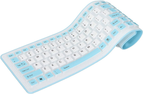 103 Keys Foldable Silicone Keyboard,Wired USB Silicone Keyboard Silent Keyboard Soft Touch Keyboard Waterproof Rollup Keyboard for PC Laptops(Blue...