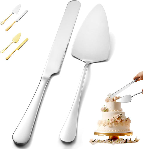 Wedding Cake Knife and Server Set, Cake Cutting Set for Party, Stainless Steel Large Cake Knife Set with Classic Design, Rounded Edges Cake Cuttin...