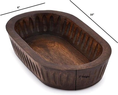 Mango Wood Decorative Bowls for Home Décor, Decorative Long Wooden Bowl for Table Centerpiece (10" x 6" x 2")...