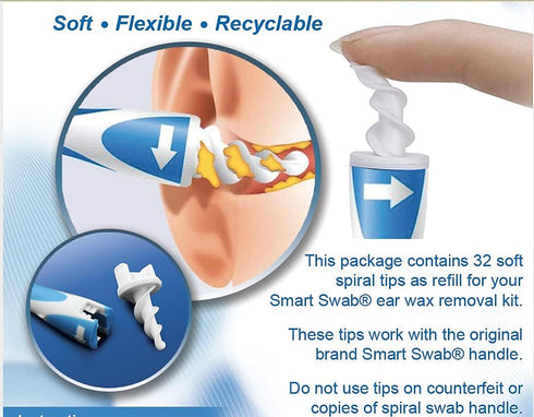 32 Spiral Ear Wax Removal Replacement Tips Only (No Handle). 32 Replaceable Soft Silicon Tips. Spiral Swab Tips. Safe Ear Cleaning Tips Replaceabl...