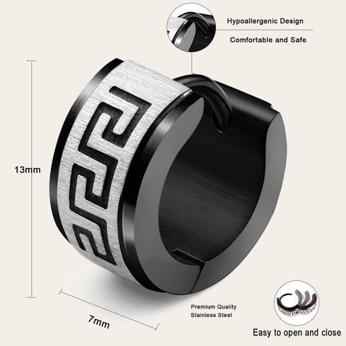 Jstyle 3 Pairs Men's Hoop Earring Stainless Steel Hoop Earrings for Men Women Huggie Earrings Unique Greek Key Fashion Huggie Earrings Piercing Je...