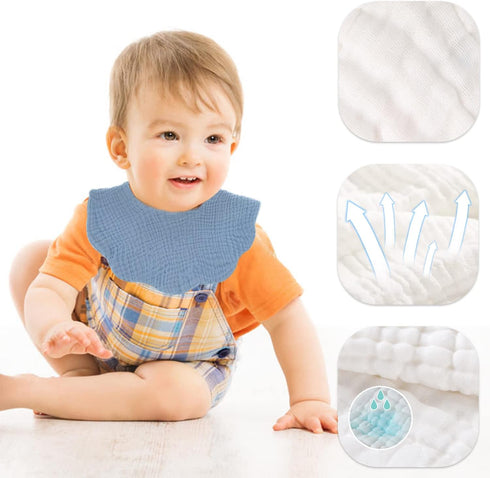 6 Pack Baby Bibs Baby Drooling Bibs 4-Layer Bibs Unisex Baby Feeding Bibs Adjustable Teething Drooling Bibs Solid Color Bibs...