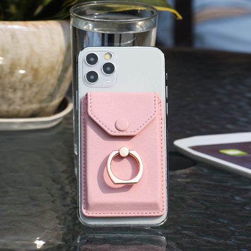 Cell Phone Card Holder RFID Ring Stand Stick on Wallet Card Holder for Back of Phone iPhone Android and All Smartphones Adhesive Credit Card Holde...