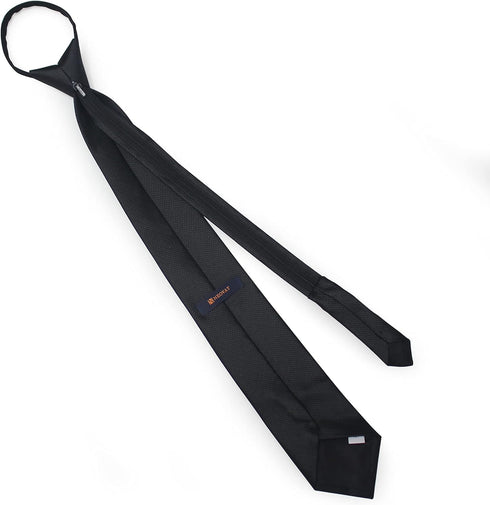 Men's Black Classic Woven Jacquard Solid Pre-Tied Adjustable Zipper necktie...