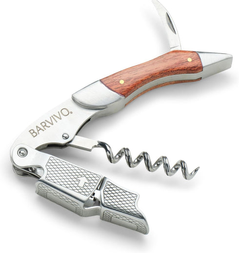 Barvivo Wine Opener with Foil Cutter and Cap Remover - Double Hinged Corkscrew for Bartenders - Stainless Steel Wine Key for Easy Bottle Opening -...