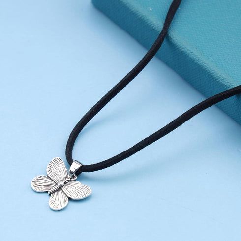 Boho Butterfly Pendant Necklace Black Velvet Rope Choker Silver Butterfly Necklace Choker Vintage Suede Velvet Collar Necklace Butterfly Clavicle ...