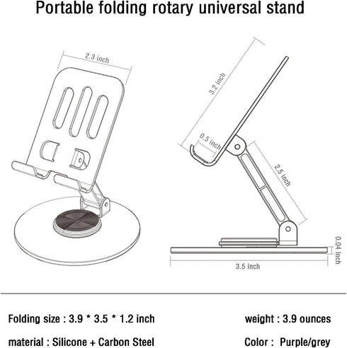 Newest 360° Rotatable Dual Folding Cell Phone Stand for Desk, Fully Adjustable Foldable Desktop Phone Holder Cradle Dock Compatible with Phone 15 ...