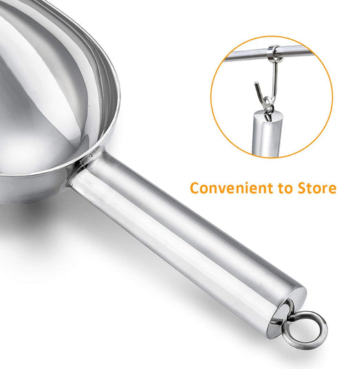 Ice Scoop, E-far Stainless Steel Kitchen Utility Scoop Set, Ideal for Ice Cube/Coffee Bean/Food/Candy/Flour/Popcorn, Set of 3 (5-8-12 Ounce)...