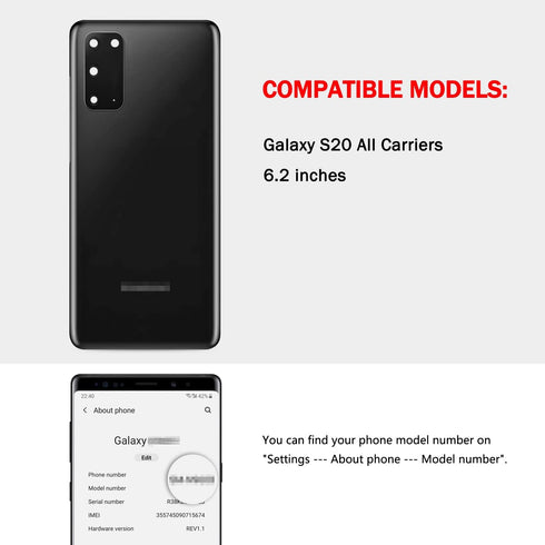 Compatible for Samsung Galaxy S20 Back Glass Cover Replacement 6.2-Inches Galaxy S20 5G SM-G980 SM-G981 All Carriers with Installation Manual + Re...