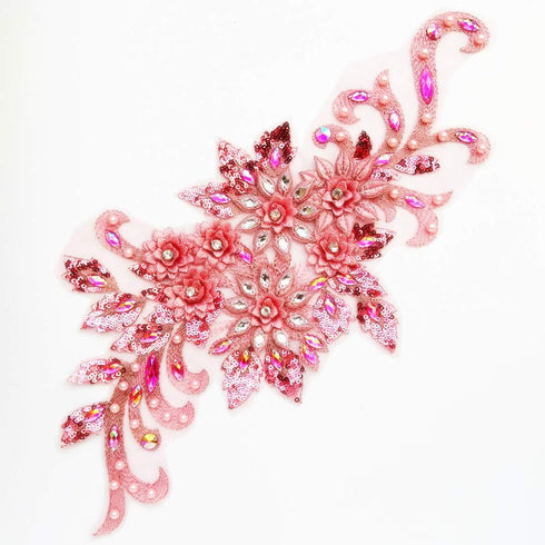 7.5x15 in 3D Colorful Flower Mesh Embroidered Rhinestone Lace Beaded Applique with Sequins DIY Lace Fabric Trim for Clothes Accessories Hardware (...