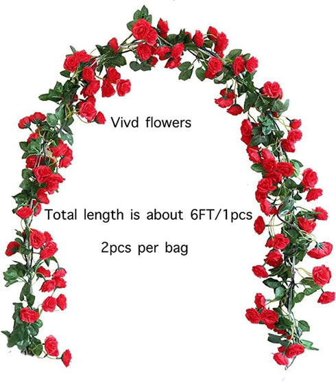 Lannu 2 Pack Artificial Rose Vine Flowers Fake Garland Ivy Flowers Silk Hanging Garland Plants for Home Wedding Party Decorations, (HOT Pink) (69h...