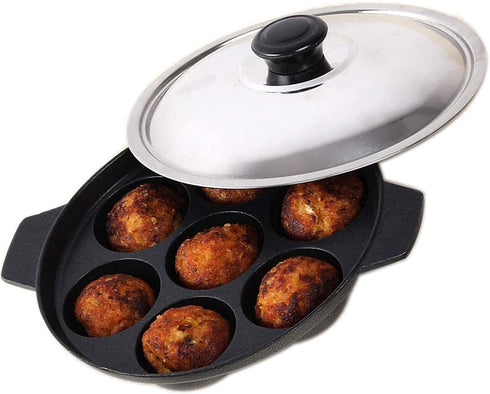 D&Y Aluminium Non Stick Cookware Gas Stove Compatible Appam Patra Paniyarakkal Appam Pan Appa Chetty Paniyaram Pan with Lid Pancake Pop Maker Tako...