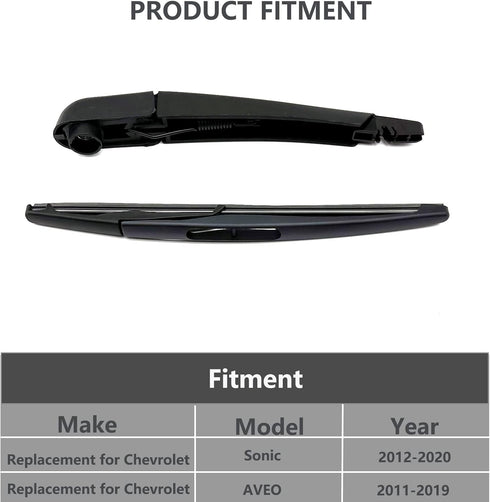 Rear Wiper Arm & Wiper Blade Replacement for Chevrolet Sonic 2012-2020 / Chevrolet AVEO 2011-2019, Factory OE Style Rear Windshield Wiper Arm & Wi...