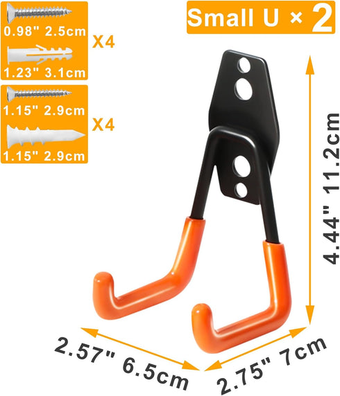 KURUI Heavy Duty Garage Hooks for Hanging, 2 Pack Garage Storage Hooks for Ladder Extension Cord Tool Cable, Wall Mount Small Utility U Hooks, Gar...