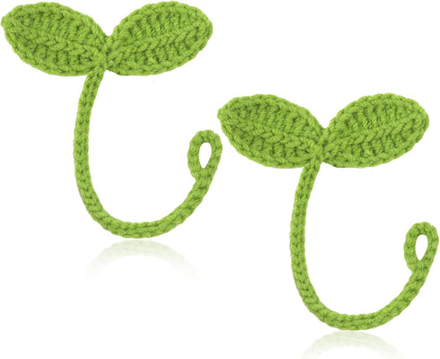2pcs Knitted Crochet Leaf Sprout, Handmade Crochet Plant Bookmark Green Sprout Crochet Ornament Knitted Bookmark Decorative Leaf Embellishment for...