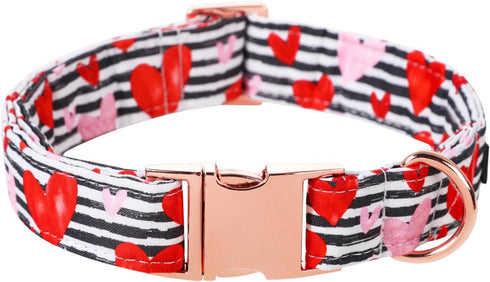 Lionet Paws Valentine Day Dog Collar, Heavy-Duty Cute Red Heart pattern Fabric Pet Collar with Metal Buckle Necklace for Small Gift, Neck 10-16 in...