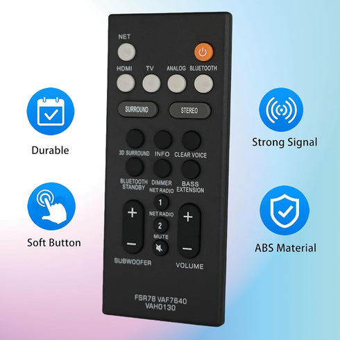 FSR78 VAF7640 VAH0130 Replacement Remote Control for Yamaha ATS-1060, ATS1060, YAS106, YAS-106 Soundbar...