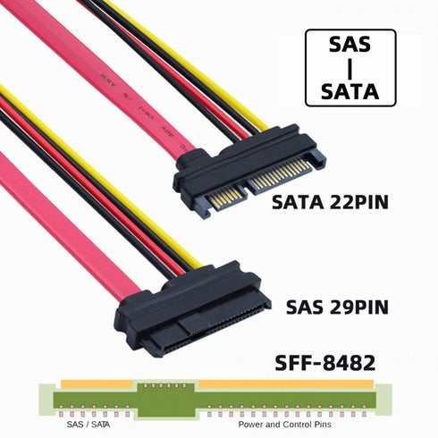 chenyang SAS to SATA Cable,SFF-8482 SAS 29 Pin to SATA 22Pin Hard Disk Drive Raid Extension Cable with 15 Pin SATA Power Port...