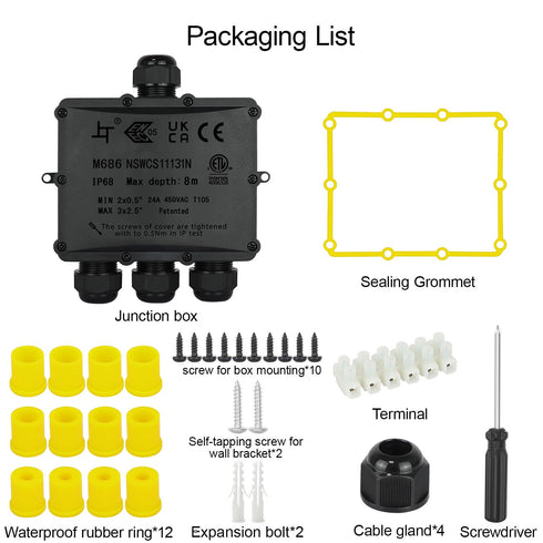 IP68 External Junction Box, 4 Way Plug Line Outdoor Electrical Box, M25 Coaxial Cable Connector Wire Range 4 to 14mm, Cable Box Enclosure for Trai...