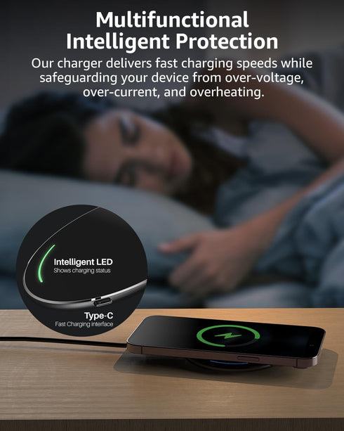 TOZO 2024 Upgraded W1 Wireless Charger 15W Max Fast Wireless Charging Pad Compatible with iPhone 15/15 Plus/15 Pro Max/14/13/SE/12 Series, Samsung...