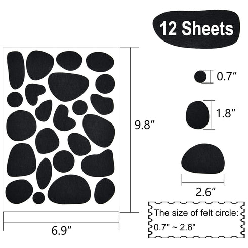 Coopay 12 Sheets Black Adhesive Felt Circles Felt Pads Spotty Dog Style 288 Pieces Irregular Shape Dots Felt for Halloween DIY Sewing Projects Cos...