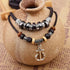 Men Black Leather Necklace Vintage Tribal Style Boho Hipppie Double Layered Black Braided Beaded Anchor Pendant Pirate Necklace...