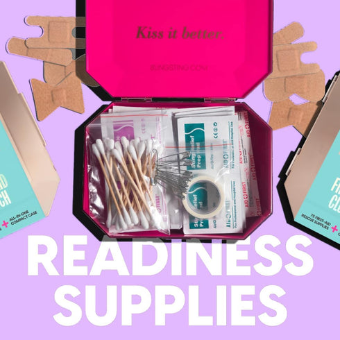 BLINGSTING First Aid Kit - 75 Essential First-aid Supplies, Bandages, Wipes, Gold Travel Case - Multipurpose Mini Emergency Kit for Women - Pink I...