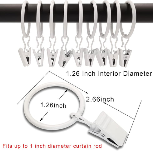 40 Pack Curtain Rings with Clips, Drapery Clips with Rings, Drapes Rings 1.26 in Interior Diameter, Fits up to 1 in Curtain Rod, White...