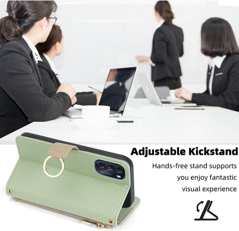 Asuwish Phone Case for Motorola Moto G 5G 2022 Wallet Cover with Screen Protector and Mirror Flip Cover Ring Card Holder Crossbody Strap Stand Cel...