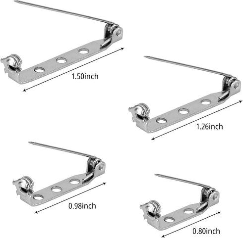 50 Pcs Brooch Pins, Silver Bar Pins, Secure Back Clasp with Back Bar Fastener, Pin Badge Backs with Holes, 4-Size Pack of Safety Pins (50)...