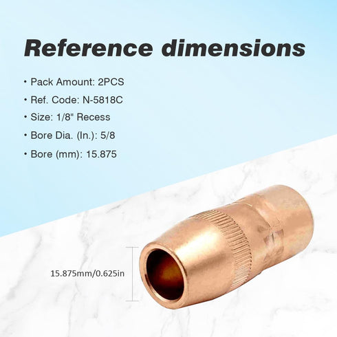 N-5818C MIG Welding Outside Nozzle for Bernard Centerfire Gun 1/8" Recess 5/8" Bore Dia. PKG/2...
