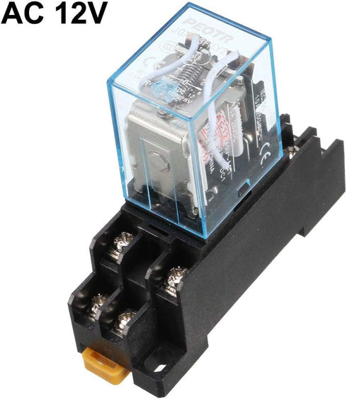 uxcell a13060500ux0313 AC 12V Coil 8 Pin 8 Pin 10A LY2J DIN Rail Electromagnetic Power Relay with Base, Black...