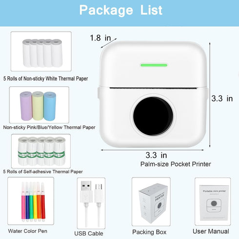 Mini Pocket Bluetooth Printer-Portable Thermal Printer with 13 Roll Papers for Journal/DIY Scrapbook/Travel/Notes/Lists/Label/Memo, Receipt Printe...